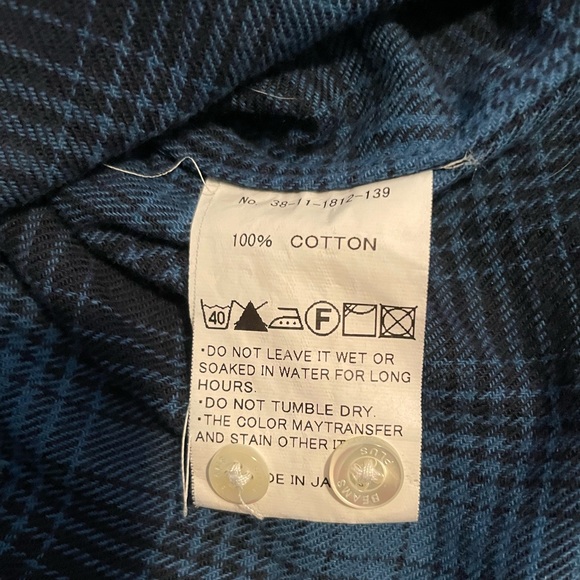 Beams Plus Mens Plaid Flannel Shirt Small from Japan Blue & Black - Picture 8 of 8